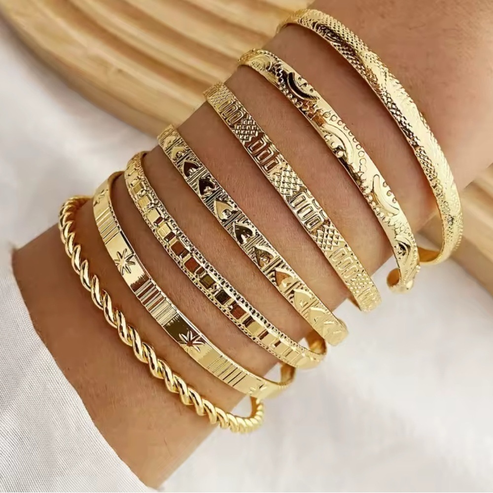 18K Gold Bohemian Stacking Bracelet Bangle Cuff Set Various Designs No Fade